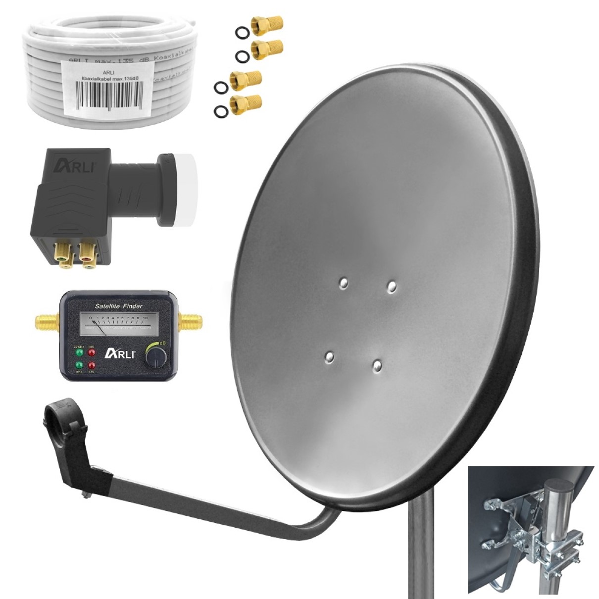 SAT Anlage Digital 80cm 60cm Single Twin Quad Octo LNB Teilnehmer komplettanlage komplett Schüssel Antenne Spiegel Kabel F Stecker Camping Koaxialkabel Set Wandalter 4K grau weiss Full HD Satfinder vergoldet russisch türkisch astra hotbird türksat 