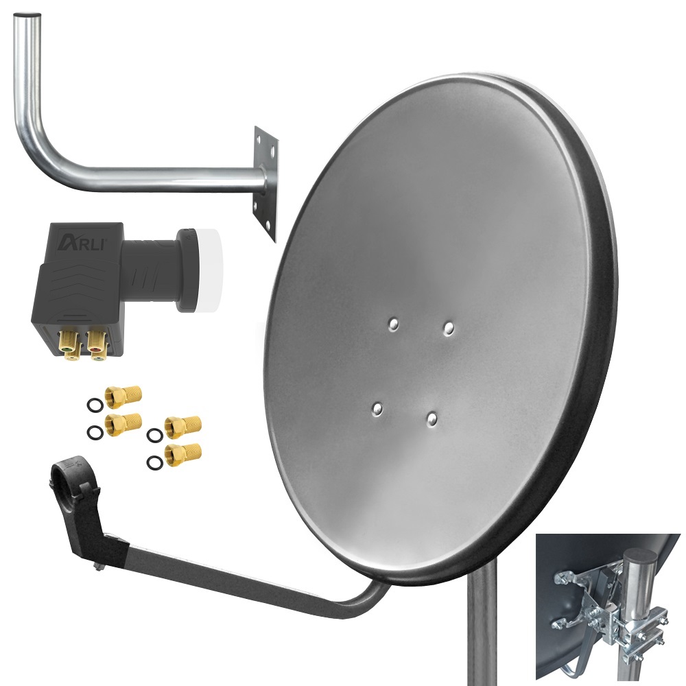 SAT Anlage Digital 80cm 60cm Single Twin Quad Octo LNB Teilnehmer komplettanlage komplett Schüssel Antenne Spiegel Kabel F Stecker Camping Koaxialkabel Set Wandalter 4K grau weiss Full HD Satfinder vergoldet russisch türkisch astra hotbird türksat 