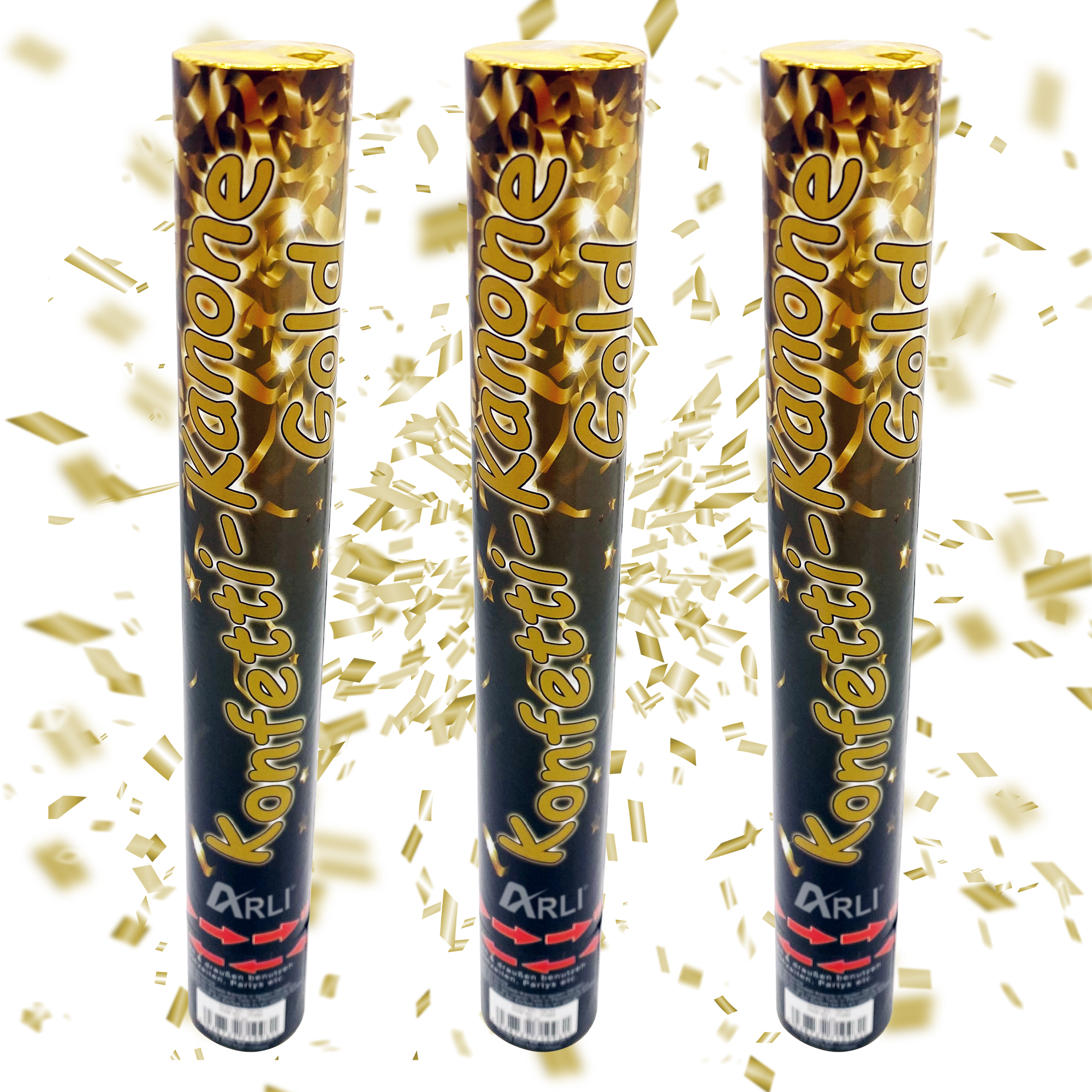 3x Partypopper 38cm Gold – XL Konfetti Kanone ohne Pyrotechnik für Hochzeit Geburtstag Party