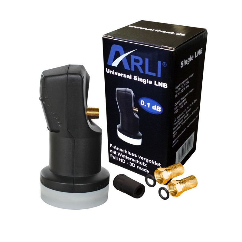 ARLI Single LNB 0.1dB + 2x F-Stecker Single lnb Twin Quad Quattro lmb digitaler kopf für satellitenschüssel receiver diseqc satellitenschüssel sat antenne gold Feed Feedhalter KU-Band ku Band Astra Hotbird Türksat Camping Anschluss Kabel 135dB Sat-Antenne