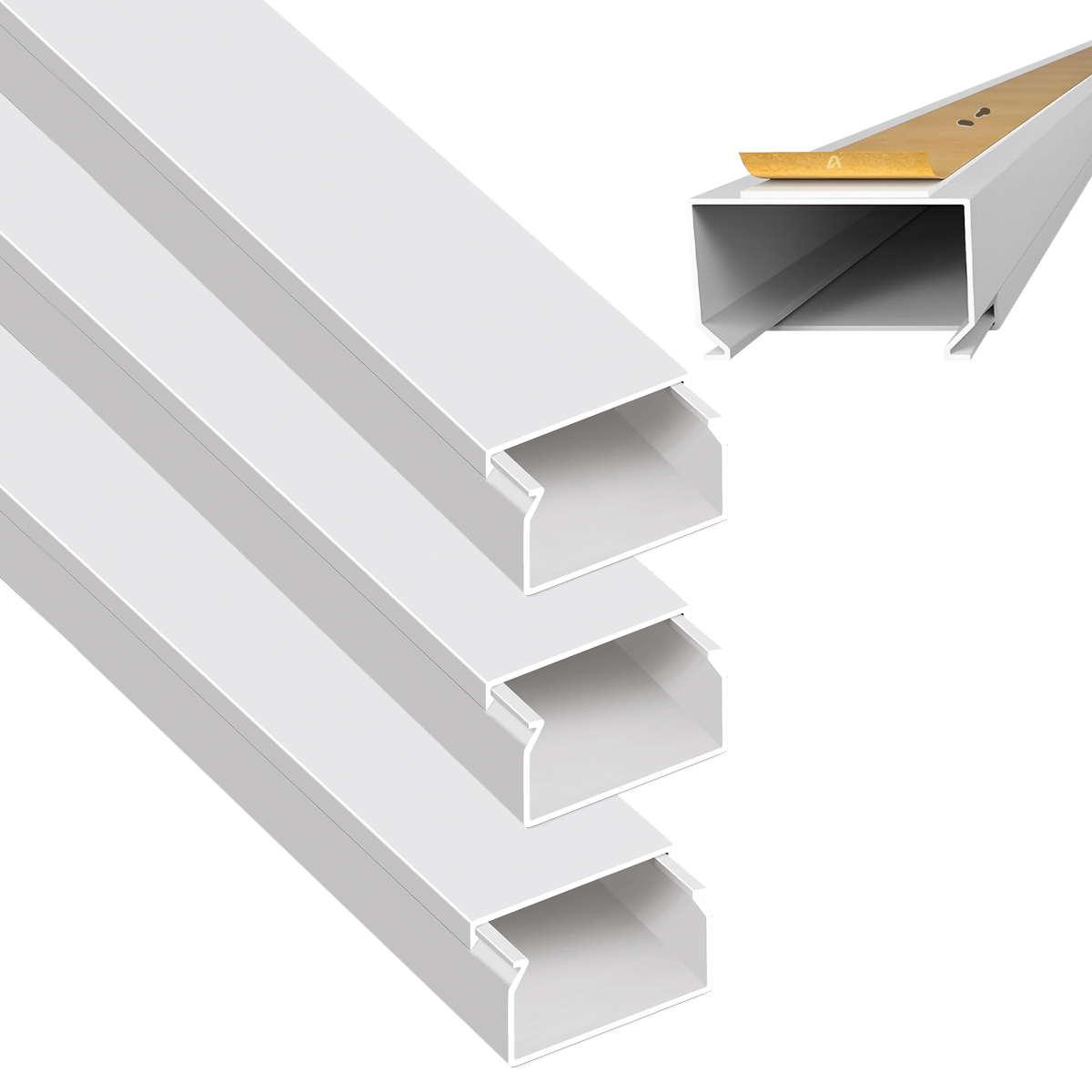 30x20-4m ARLI Kabelkanal selbstklebend 30x20 mm Weiß – 4m Installationskanal mit Klebeband & Bodenlochung IP40 PVC