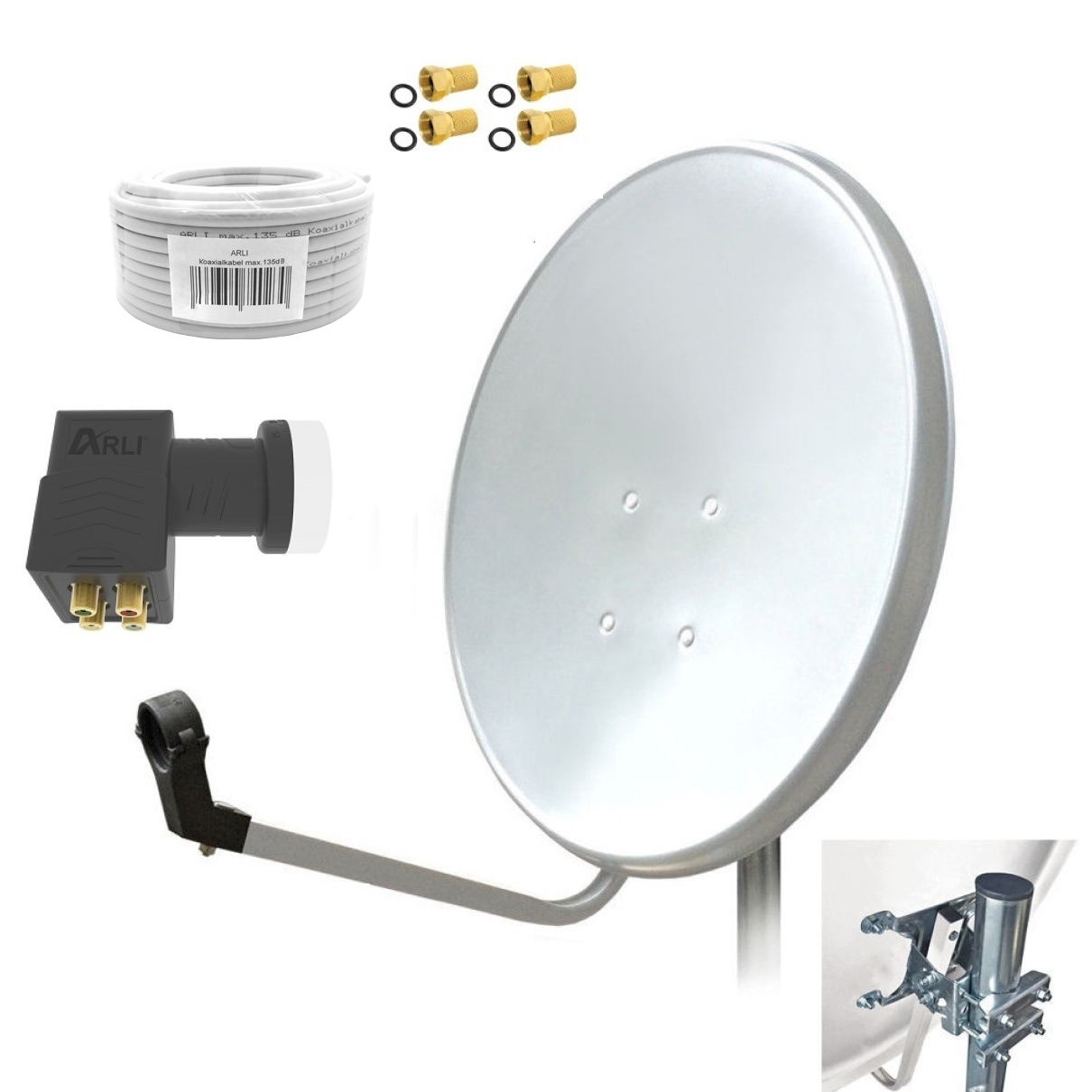 SAT Anlage Digital 80cm 60cm Single Twin Quad Octo LNB Teilnehmer komplettanlage komplett Schüssel Antenne Spiegel Kabel F Stecker Camping Koaxialkabel Set Wandalter 4K grau weiss Full HD Satfinder vergoldet russisch türkisch astra hotbird türksat 