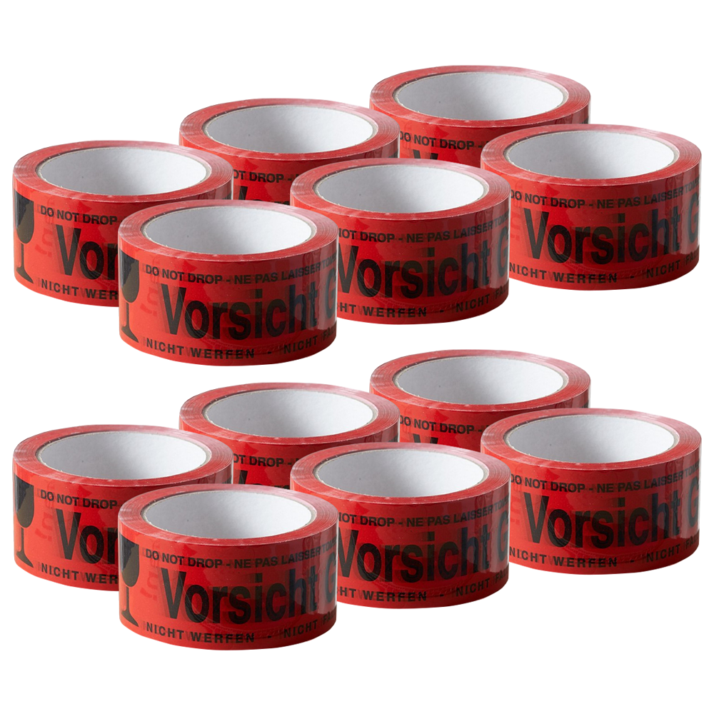 12x Klebeband " Vorsicht Glas " Packband rot Paketband PP 48 mm x 66 m Paket Band