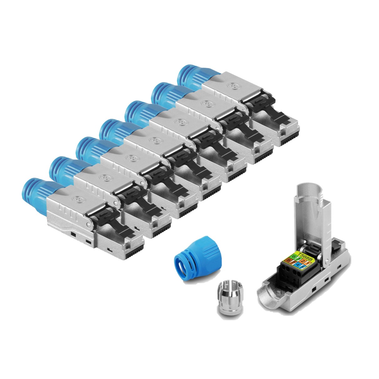 8x ARLI Netzwerkstecker RJ45 Stecker CAT8.1 geschirmt Werkzeuglose Montage - Werkzeugfrei