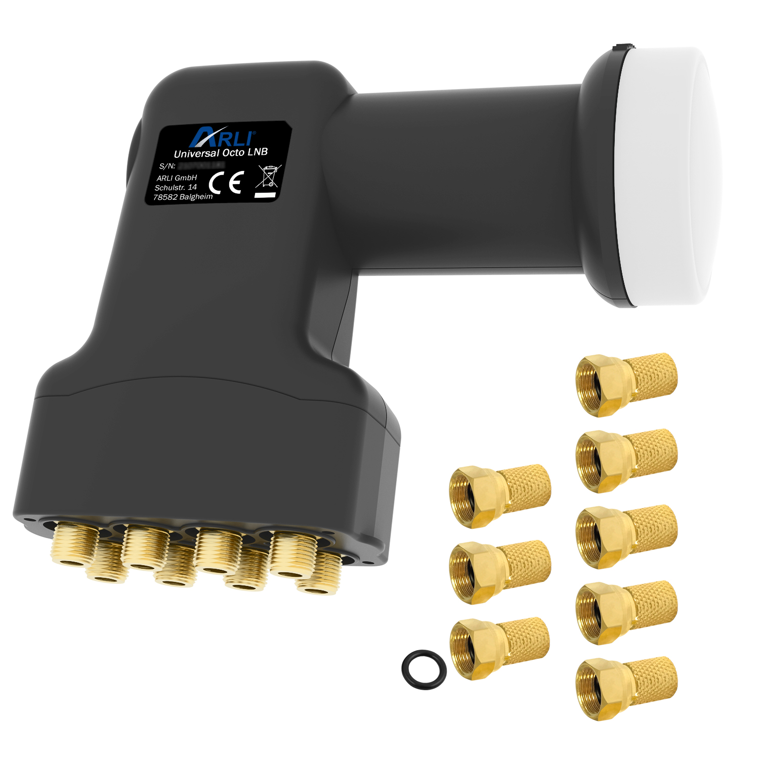 ARLI Octo LNB 0.1dB + 8x F-Stecker Single lnb Twin Quad Quattro lmb digitaler kopf für satellitenschüssel receiver diseqc satellitenschüssel sat antenne gold Feed Feedhalter KU-Band ku Band Astra Hotbird Türksat Camping Anschluss Kabel 135dB Sat-Antenne L