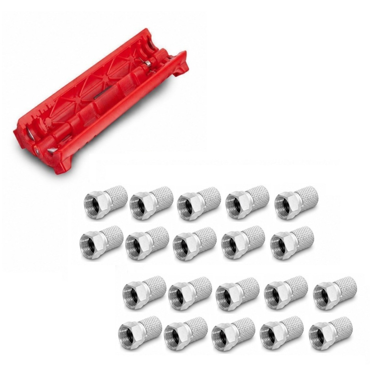 ARLI Abisoliermesser + 20x F - Stecker Kompressionsstecker vergoldet gold Kompressionszange kleine Ausführung Crimpzange crimpen Presszange Wasserdicht montieren Kabel 135dB satelliten kabel digitaltauglich konfektionierte TV-Kabel DVB-S DVB-C DVB-T 4-fac
