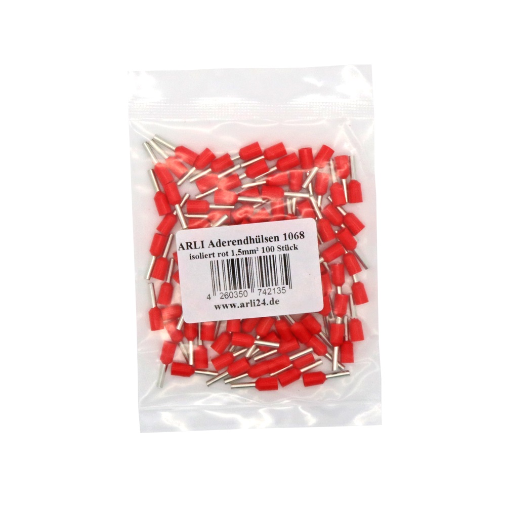 rot-1-5 arli 100x aderenhülsen isoliert aderendhülse set rot 1,5 mm crimpzange handcrimpzange kabelschuhe abisolierzange crimp zange klemmen quetverbinder quetschverbinder schaltschrank werkzeug presszange sortiment