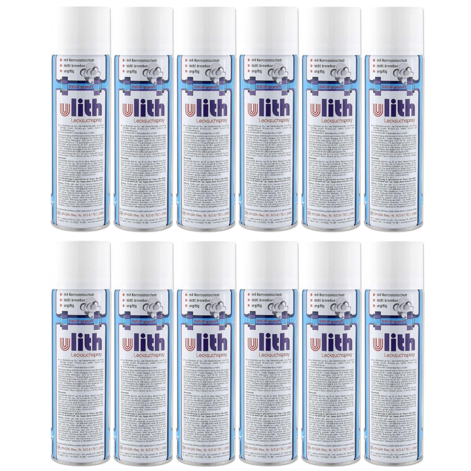 12x Lecksuchspray 400ml – DVGW-geprüftes Leckfinder Spray für Gas- und Druckluftleitungen