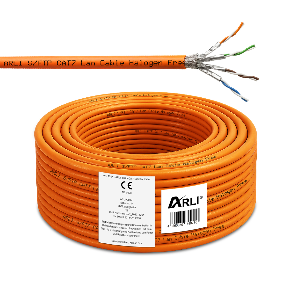 ARLI Cat7 100m Verlegekabel S/FTP PIMF Halogenfrei Netzwerkkabel