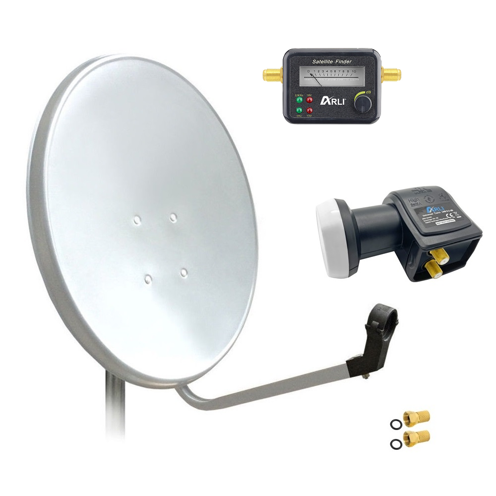 arli satellitenschüssel digital komplett sat schüssel twin lnb 2 Teilnehmer koaxial satfinder 60 cm set spiegel antenne finder anlage camping komplettset offset  kabel satellitenanlage F-Stecker astra uhd full hd 4k komplettanlage 60cm