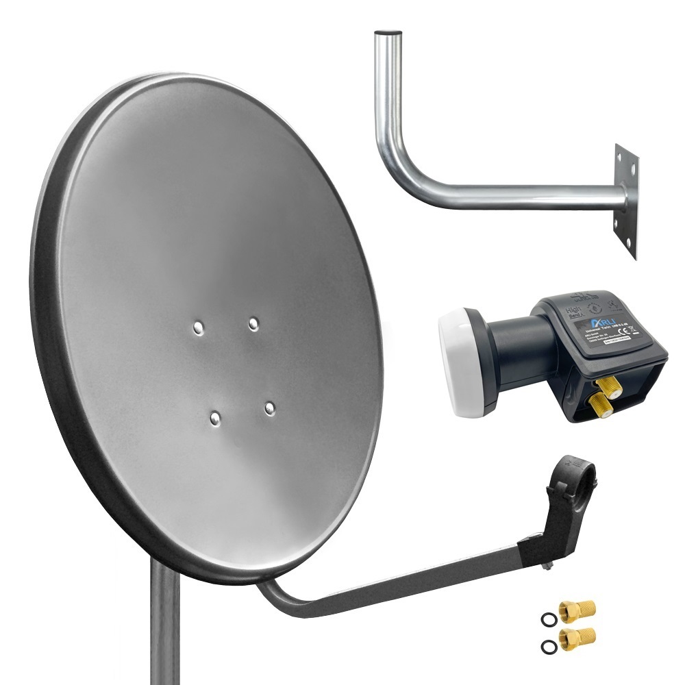 arli satellitenschüssel digital komplett sat schüssel twin lnb 2 Teilnehmer koaxial satfinder 60 cm set spiegel antenne finder anlage camping komplettset wandhalter 45cm 45 cm satellitenanlage F-Stecker astra uhd full hd 4k komplettanlage 60cm