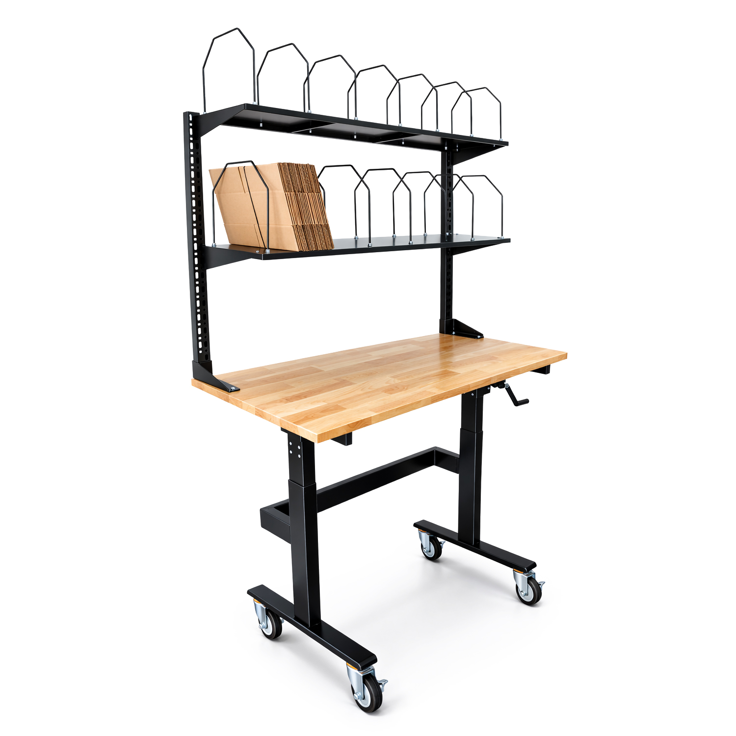 Packtisch 120x60 cm höhenverstellbarer mit Handkurbel inkl. Rollen & Ablagen