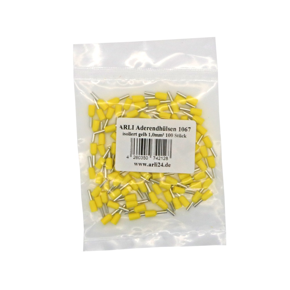 gelb-1-0 arli 100x aderenhülsen isoliert aderendhülse set gelb 1 mm crimpzange handcrimpzange kabelschuhe abisolierzange crimp zange klemmen quetverbinder quetschverbinder schaltschrank werkzeug presszange sortiment