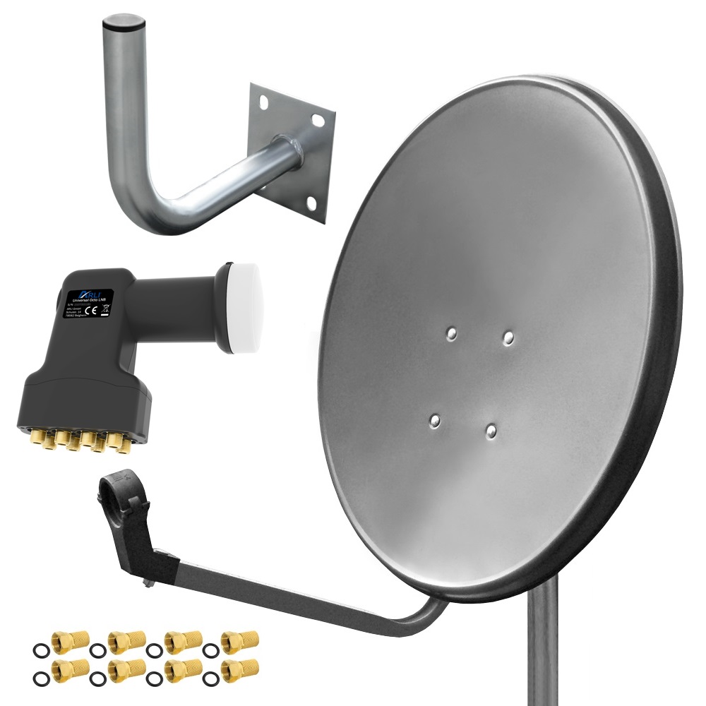 arli satellitenschüssel digital komplett sat schüssel octo lnb 8 Teilnehmer koaxial satfinder 60 cm set spiegel antenne finder anlage camping komplettset wandhalter 25cm 25 cm satellitenanlage F-Stecker astra uhd full hd 4k komplettanlage 60cm