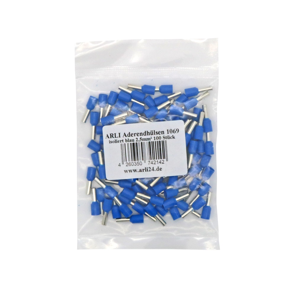 blau-2-5 arli 100x aderenhülsen isoliert aderendhülse set blau 2,5 mm crimpzange handcrimpzange kabelschuhe abisolierzange crimp zange klemmen quetverbinder quetschverbinder schaltschrank werkzeug presszange sortiment