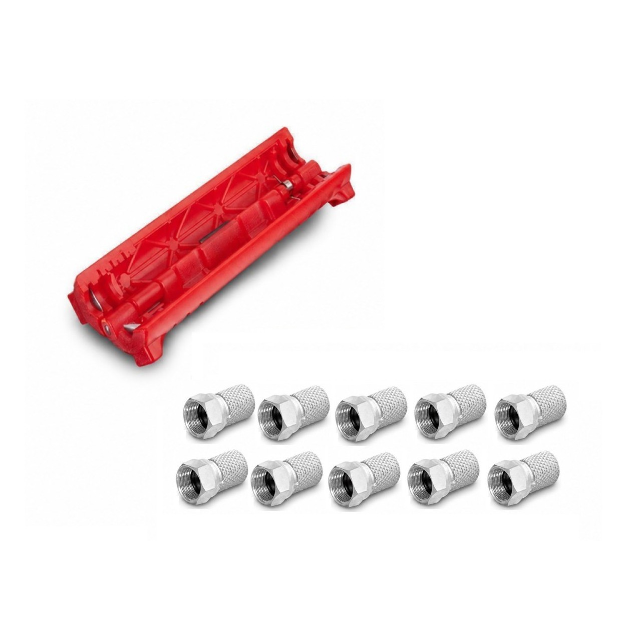 ARLI Abisoliermesser + 10x F - Stecker Kompressionsstecker vergoldet gold Kompressionszange kleine Ausführung Crimpzange crimpen Presszange Wasserdicht montieren Kabel 135dB satelliten kabel digitaltauglich konfektionierte TV-Kabel DVB-S DVB-C DVB-T 4-fac