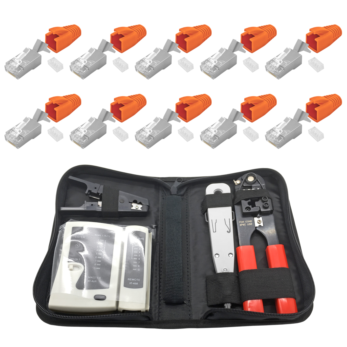 Netzwerktasche-Stecker-10 crimpzange abisolierzange netzwerkkabel patchkabel netzwerk werkzeug lan krimzange lsa auflegewerkzeug cat7 cat kabel vergelekabel netzwerkschrank patchpanel netzwerktester kabelmesser abisoliermesser tool rj45 zange kat netzwerkdose telefonkabel
