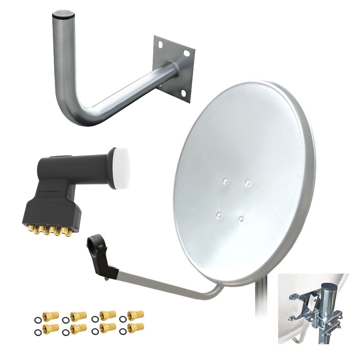 arli satellitenschüssel digital komplett sat schüssel octo lnb 8 Teilnehmer koaxial satfinder 60 cm set spiegel antenne finder anlage camping komplettset wandhalter 45cm 45 cm satellitenanlage F-Stecker astra uhd full hd 4k komplettanlage 60cm