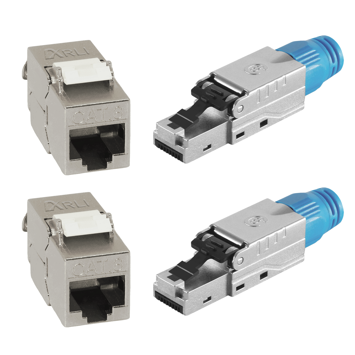 2x Cat8.1 Netzwerkstecker RJ45 Stecker + 2x Keystone Modul geschirmt - Werkzeuglose Montage