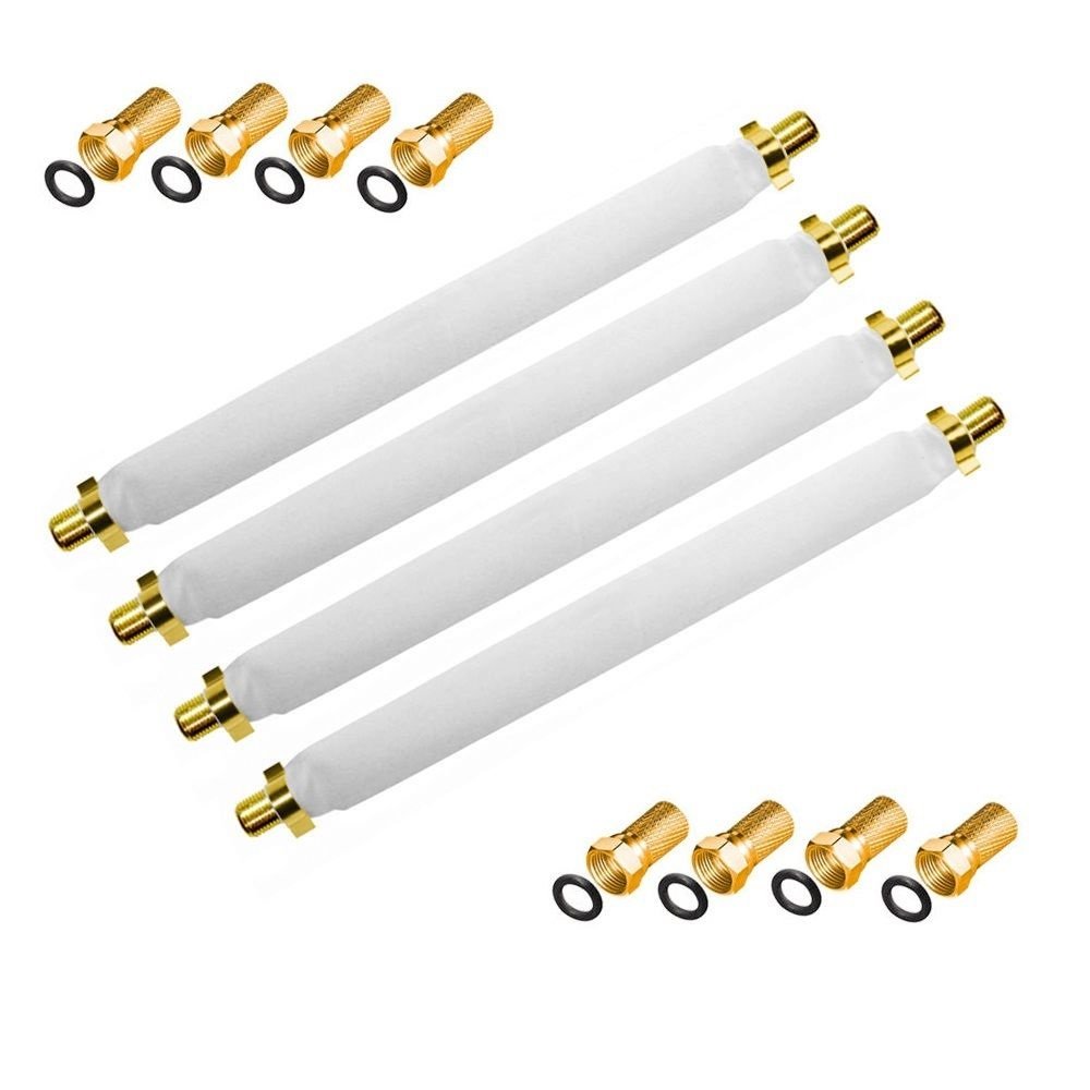 4x ARLI Fensterdurchführung 20cm vergoldet + 8x F-Stecker Fensterduchführung Flachkabel Flach Kabel Slim 20cm 26cm 30cm flexibel 2-fach Splitter Verteiler 2fach ohne Bohrung gute Schirmung Satellitenreceiver Schalter Verstärkung verstärker 3D Multischalte