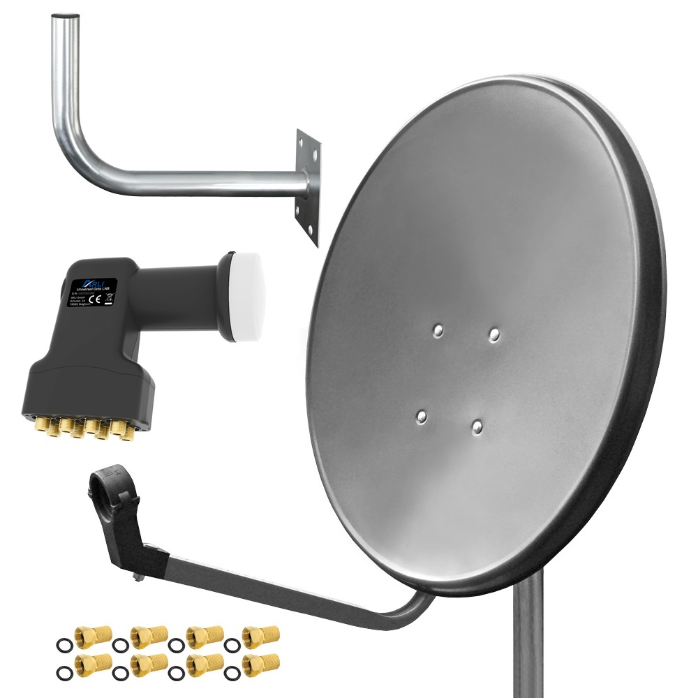 arli satellitenschüssel digital komplett sat schüssel octo lnb 8 Teilnehmer koaxial satfinder 60 cm set spiegel antenne finder anlage camping komplettset wandhalter 45cm 45 cm satellitenanlage F-Stecker astra uhd full hd 4k komplettanlage 60cm