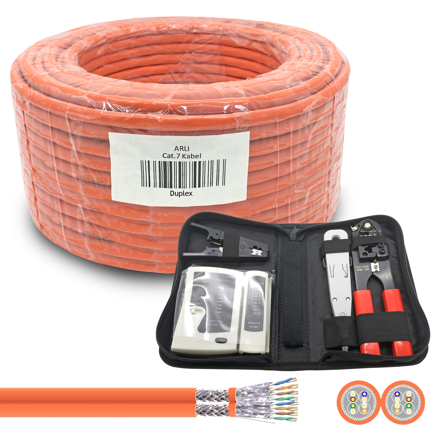 arli lan kabel 100m 100 m netzwerkkabel duplex Netzwerkdose ethernet cat 7 cat6a patchkabel lankabel verlegekabel datenkabel kat7 kat crimpzange tester kabelmesser lsa werkzeug intallationskabel patchlabel rj45 AWG23