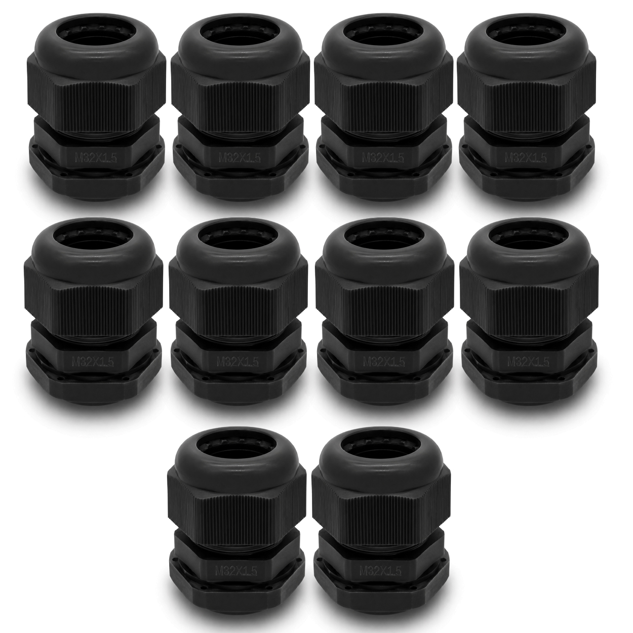 ARLI Kabelverschraubungen IP68 Schwarz M32 x 1,5 mm mit metrischem Anschlussgewinde und Gegenmutter