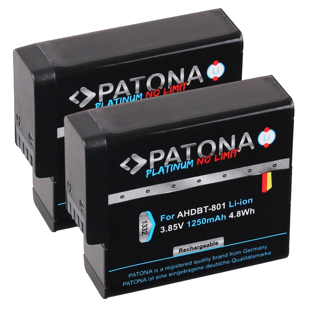 2x 2 x akku GoPro Hero 8 AHDBT-801 Hero 7 AHDBT-701 Hero 6 Hero 5 AHDBT-501 1250mAh Platinum Go Pro 025416 421850 GOP004 IEC 62133 IS 16046 R-41047830 601-10197-00 AABAT-001 ASST1 CHDHX-501 Black Silver White Li Ion