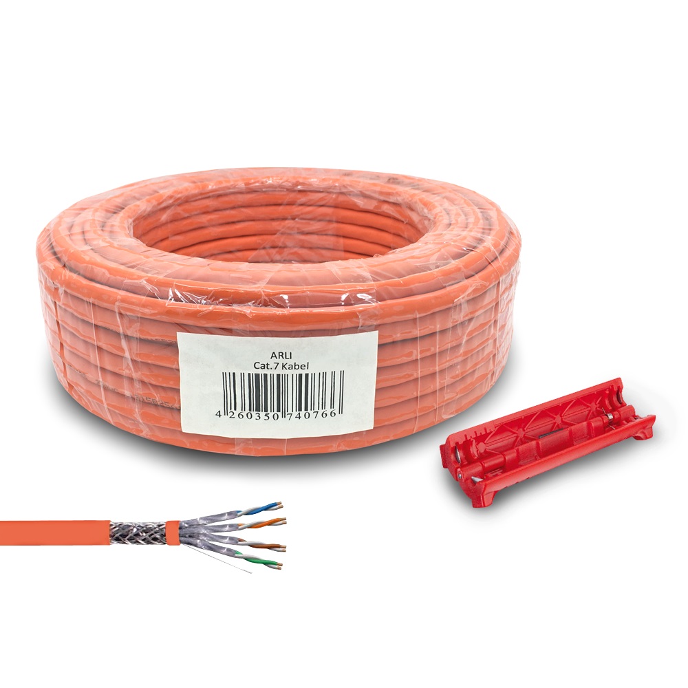 arli lan kabel 50m netzwerkkabel abisoliermesser ethernet cat 7 cat6a patchkabel lankabel verlegekabel verlege datenkabel kat7 kat intallationskabel patchpanel netzwerkdose netzwerkschrank server orange patchlabel rj45 stecker unterputz AWG23