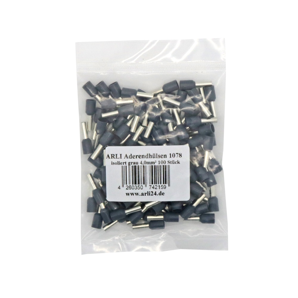 grau-4-0 arli 100x aderenhülsen isoliert aderendhülse set grau 4 mm crimpzange handcrimpzange kabelschuhe abisolierzange crimp zange klemmen quetverbinder quetschverbinder schaltschrank werkzeug presszange sortiment