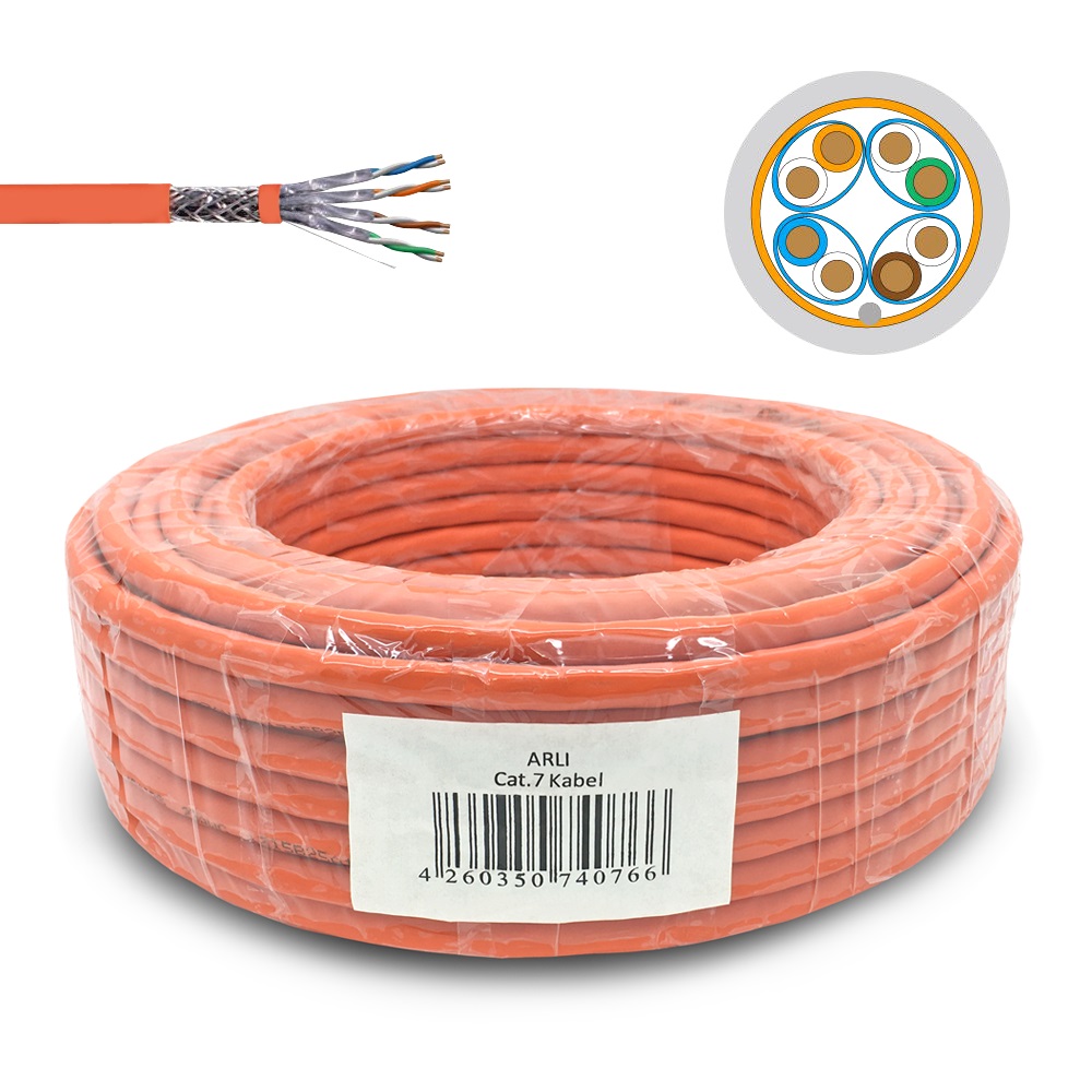 arli lan kabel 25m netzwerkkabel ethernet cat 7 6 cat6a patchkabel lankabel verlegekabel verlege datenkabel kat7 kat simplex intallationskabel it daten patchpanel netzwerkdose netzwerkschrank server orange patchlabel rj45 stecker unterputz AWG23