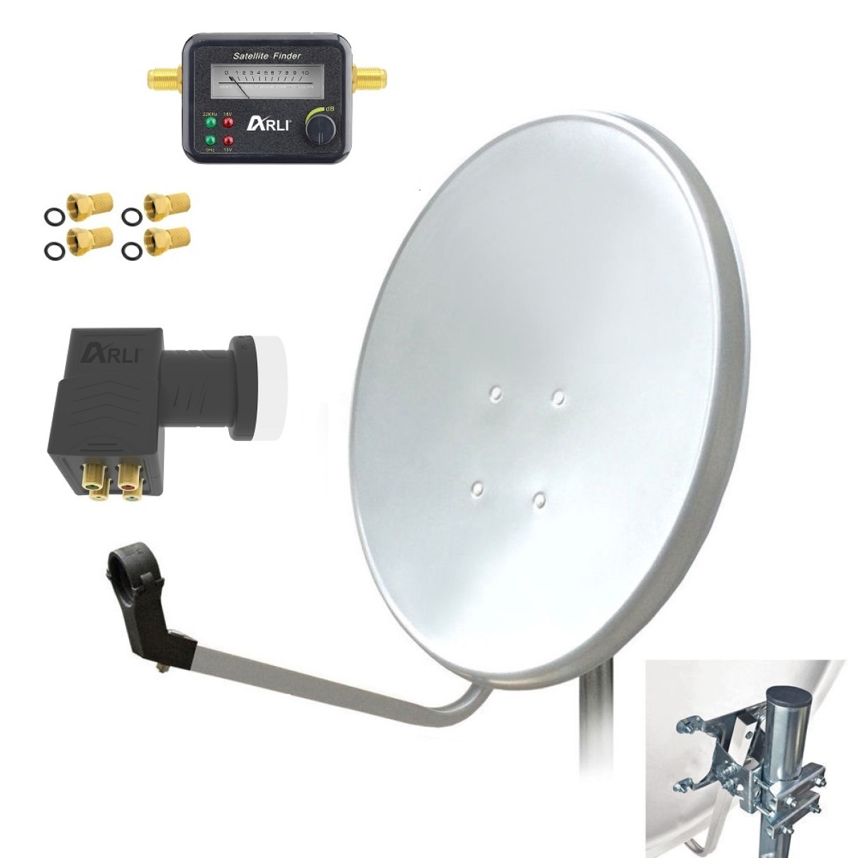 SAT Anlage Digital 80cm 60cm Single Twin Quad Octo LNB Teilnehmer komplettanlage komplett Schüssel Antenne Spiegel Kabel F Stecker Camping Koaxialkabel Set Wandalter 4K grau weiss Full HD Satfinder vergoldet russisch türkisch astra hotbird türksat 