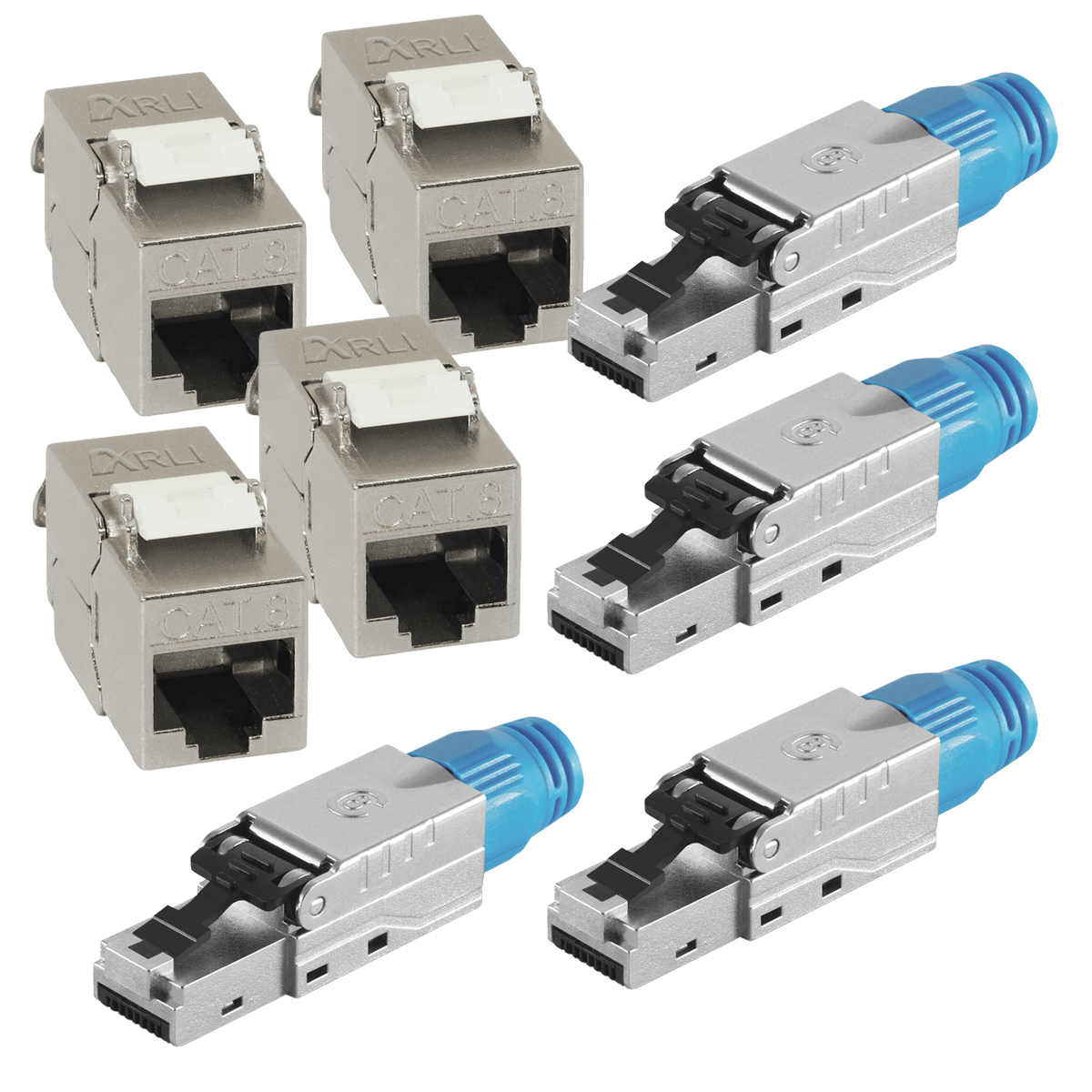 10x Cat8.1 Netzwerkstecker RJ45 Stecker + 10x Keystone Modul geschirmt - Werkzeuglose Montage