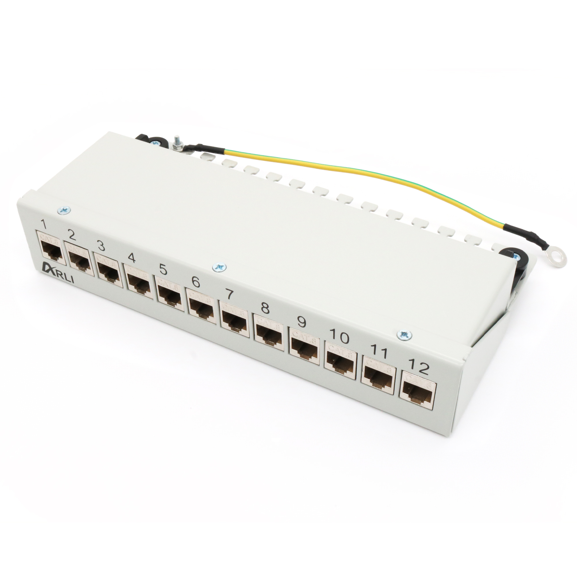 ARLI Patchpanel inkl. 12x Keystone Cat8.1 Module – 12-Port Patchfeld Gehäuse lichtgrau