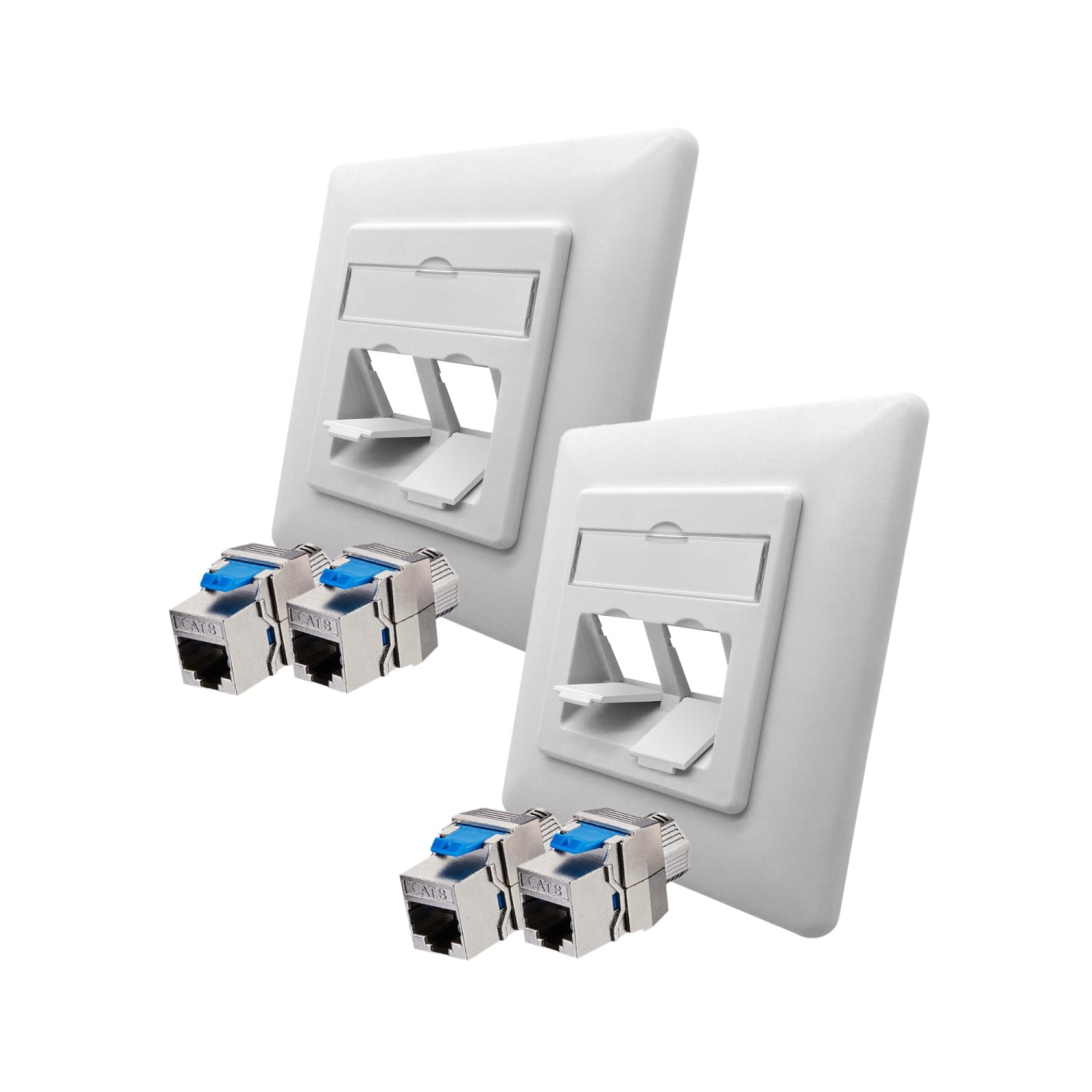 2x Cat8.1 Netzwerkdose 2 Port ( Anschlussrahmen + 4x Keystone CAT8.1 ) - Cat8 Set