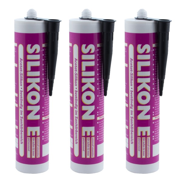 3x Silikon 310ml schwarz Universal Sanitär Bad Dusche Küche Fuge Fenster innen außen