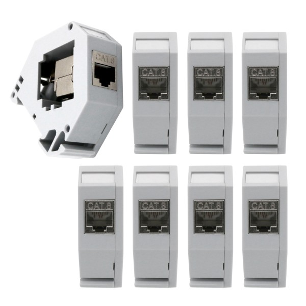 8x Keystone CAT8.1 RJ45 Buchse Modul Metall geschirmt inkl. Hutschienenadapter Set