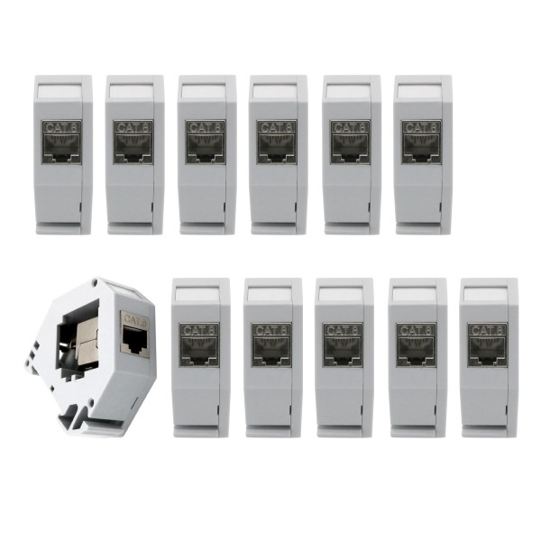 12x Keystone CAT8.1 RJ45 Buchse Modul Metall geschirmt inkl. Hutschienenadapter Set