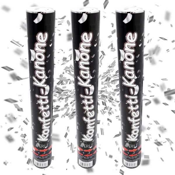 3x Partypopper 38cm Silber – XL Konfetti Kanone ohne Pyrotechnik für Hochzeit Geburtstag Party