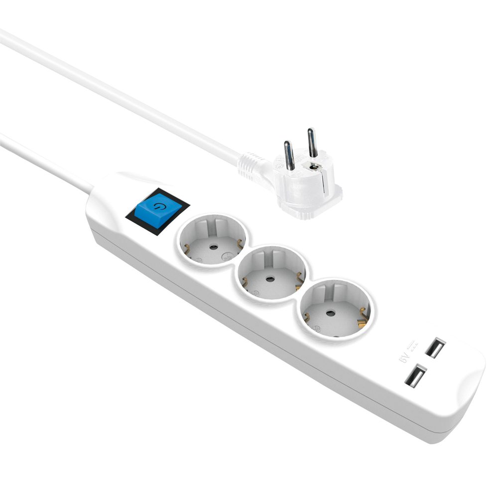 3-fach Eck-Mehrfachsteckdose mit 2x USB Ein-/Ausschalter, LED Beleuchtung,  Weiß